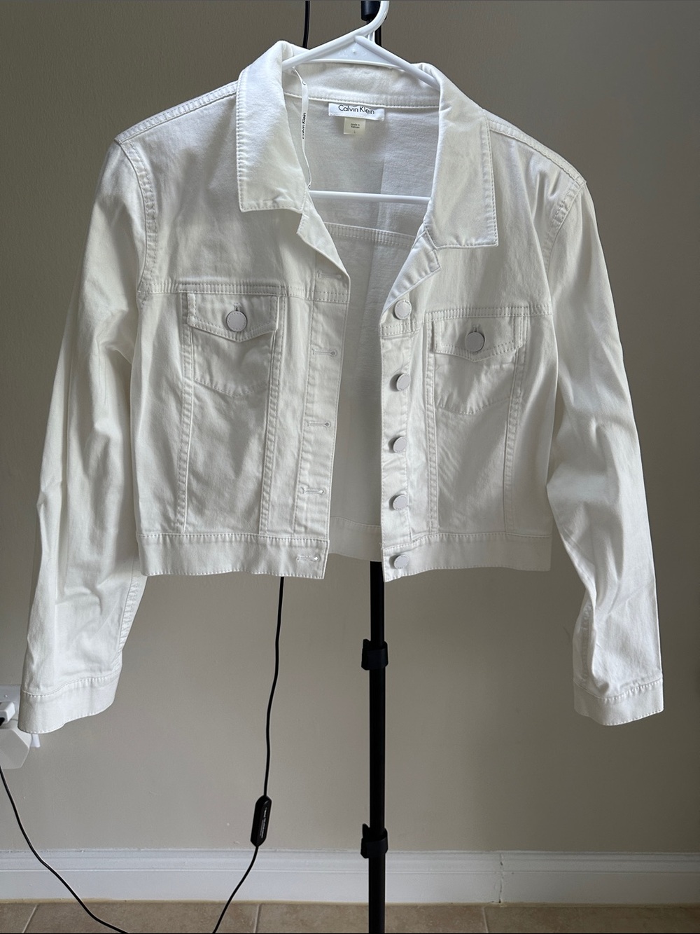 Calvin Klein White Cropped Jean Jacket